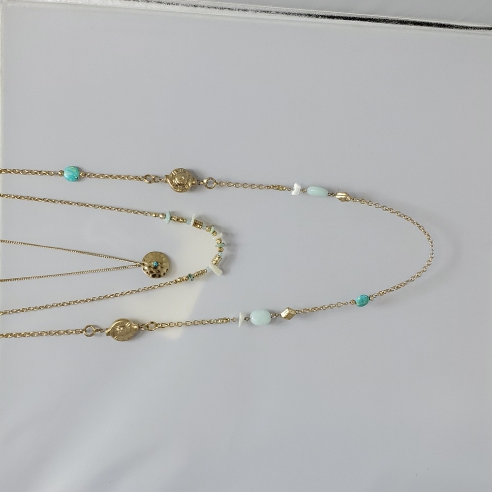 Ruff hewn gold/turquoise charm necklace